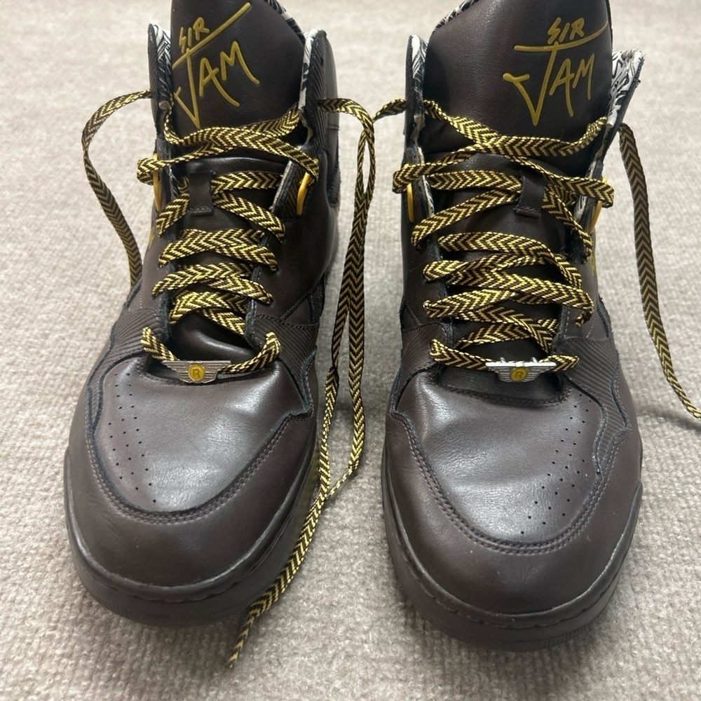 Reebok Dark Brown High-Top Sneakers with Gold Accents